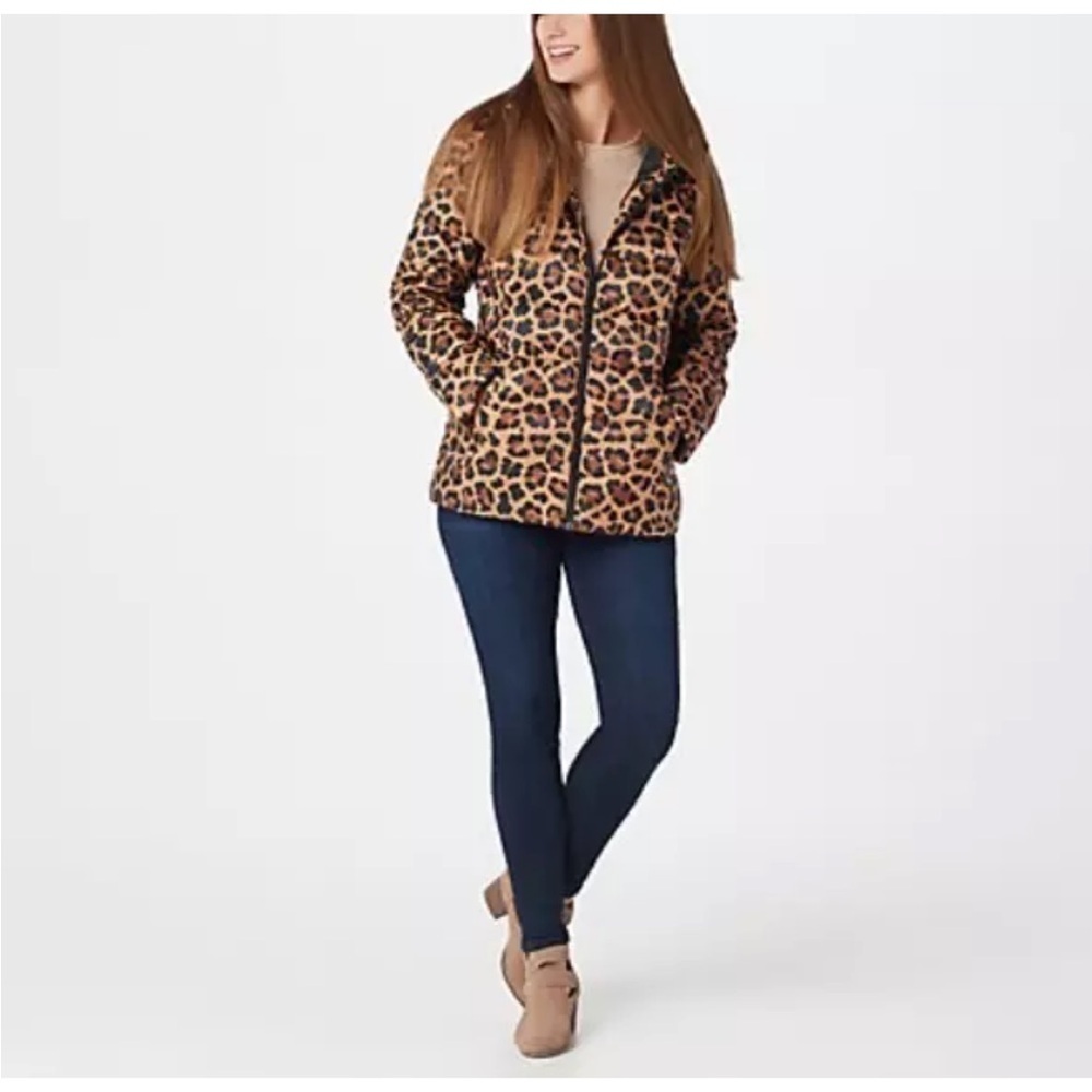 G.I.L.I. Zip Front Fleece Lined Printed Puffer Jacket in Leopard Size XS NWOT - Picture 3 of 14